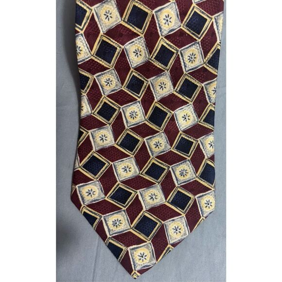 ROBERT TALBOTT Geometric Silk Tie Hand Sewn Red Yellow USA Made - Picture 4 of 9